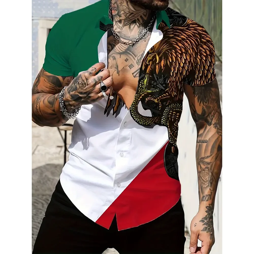 Summer Mexico Mexican Flag 3D Print Beach Shirts Men Women Casual Fashion Streetwear Short Sleeve Shirt Tops Blouse Man Clothing