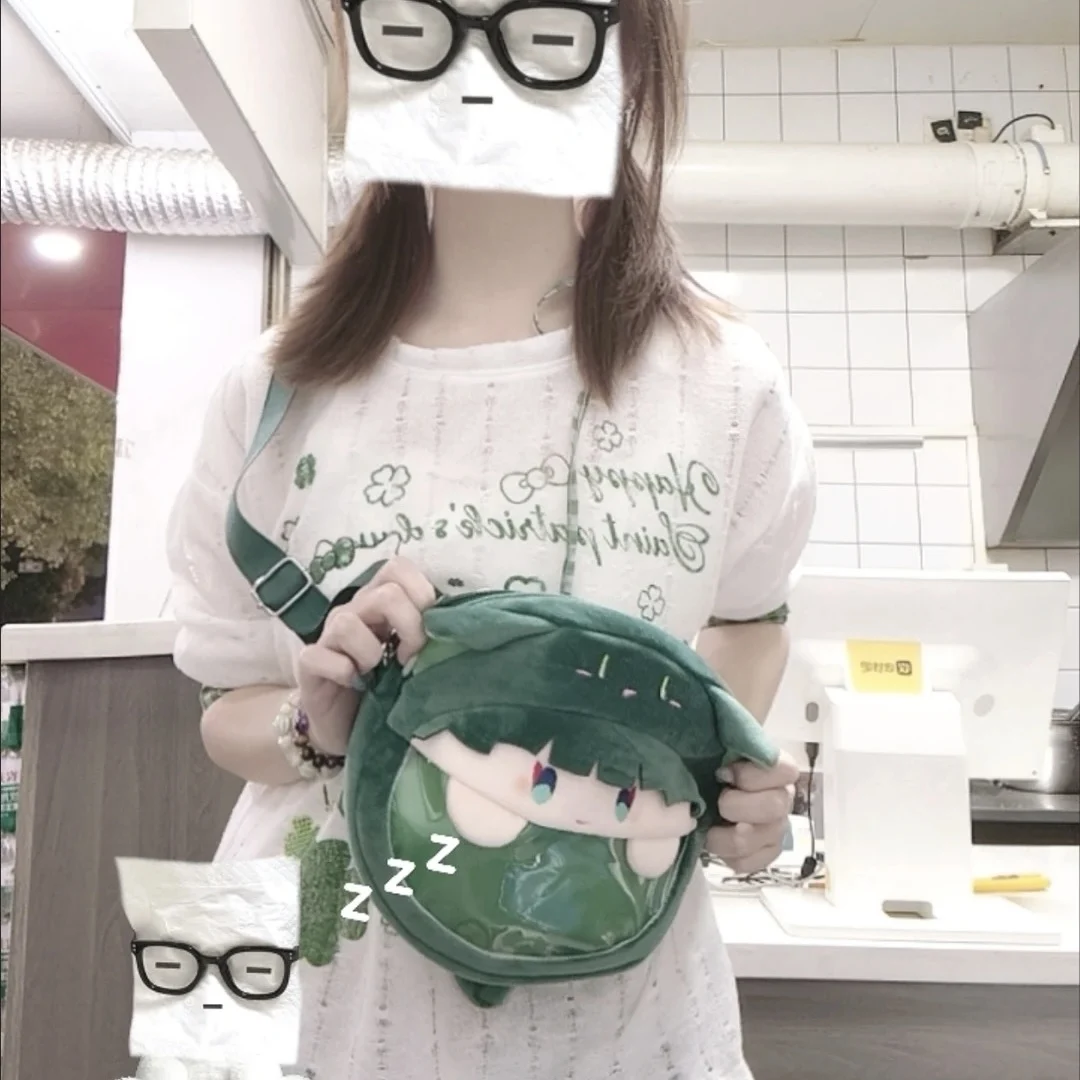 Cartoon Cat Ear Plush Ita Crossbody Bag, Clear Window Doll Display Shoulder Bag Cute Daily Storage Handbag - view 2