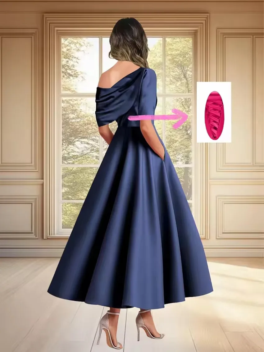 Satin A-line Tea Length  Formal Evening Dress One Shoulder Party Prom Gowns Elegant Mother of the Bride Groom Dress Customized
