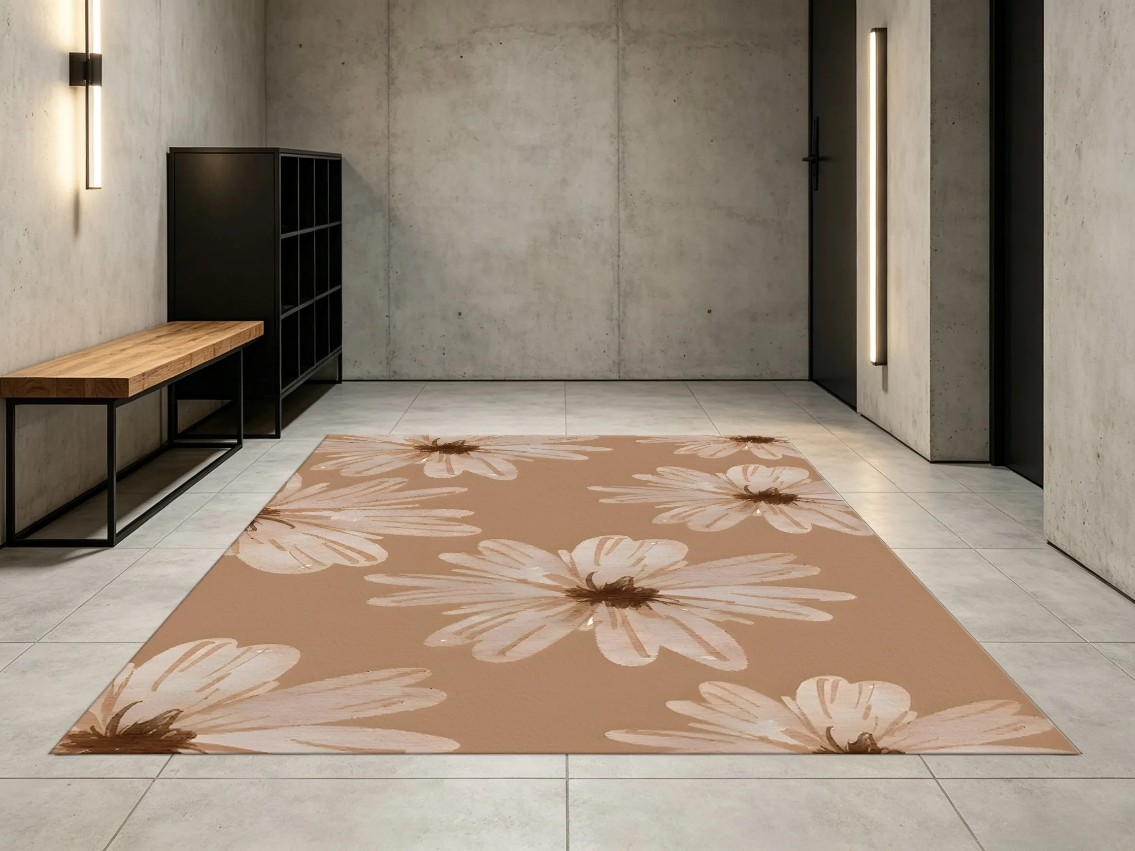 Hand-Painted Light Apricot and Daisy Milk Coffee Color Base, Gentle and Instagram-Worthy, Suitable for Use in a Living Room, Bedroom, or Bedside Rug, Creating a Healing, Relaxing, and Warm Home Atmosphere