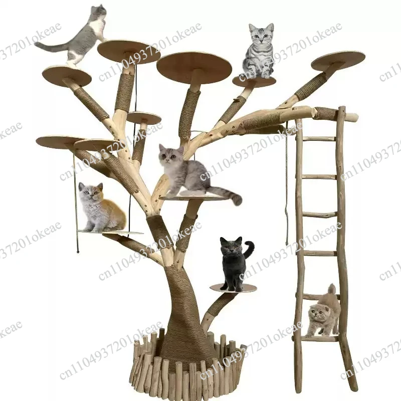 1.5M big cat tree, solid wood trunk, cat tree, sisal scratching column, cat nest, toy tree, climbing frame,