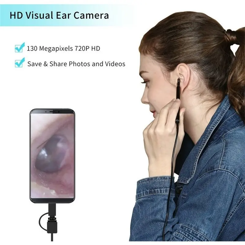 Earwax Cleaner Mobile Otoscope Borescope LED Light Ear Camera Scope Ear Pick Endoscope Cleaning Tool-ELEC
