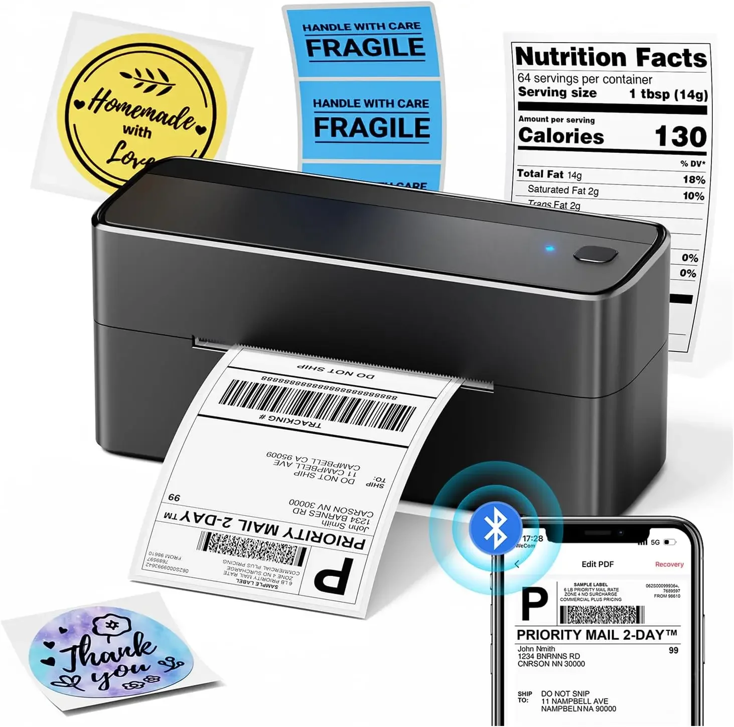 

Bluetooth Shipping Label Printer, 241BT 4X6 Wireless Thermal Label Printer for Small Business, Labels Printers for Shipping