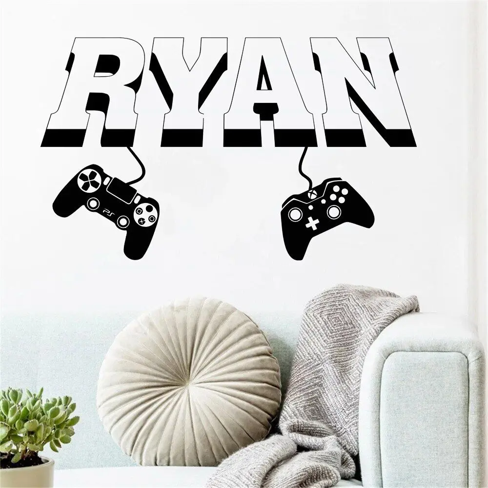 Gamer Wall Decor Custom Controller Video Game Wall Decals Customized Gamer Kids Bedroom Game Vinyl Wall Art Sticker