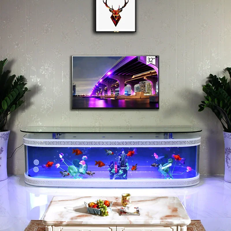 TV Cabinet European-Style Home Ecological Change Water Medium and Large Mute Glass Coffee Table Floor Living Room Fish Globe