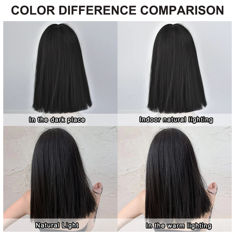 7JHH WIGS Shoulder Length Flat Cut Dark Brown Wig for Women Daily Use High Density Synthetic Balck Tea Hair Wigs with Air Bangs