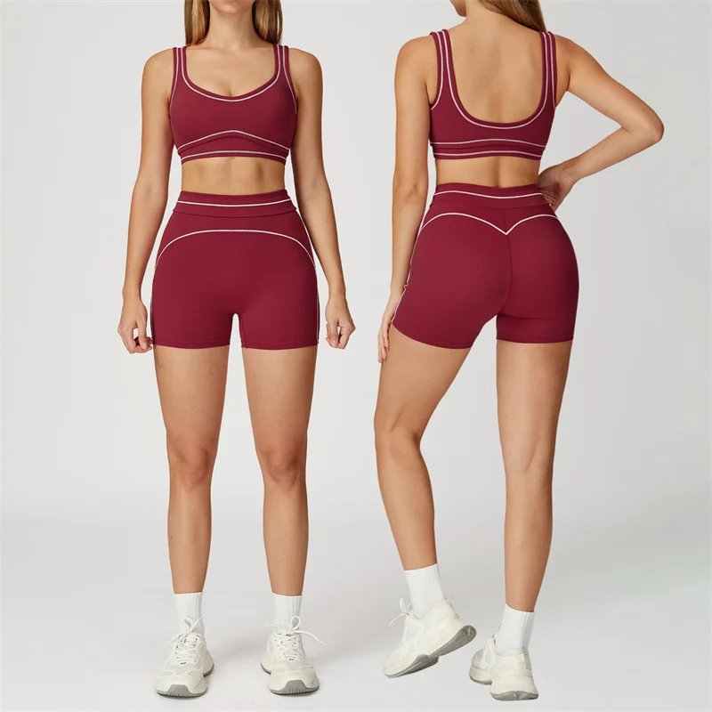 

TRY TO BN Women's Tracksuit Contrasting Color Sports Shorts Sets Gym Bras Fitness Workout Top Running Shorts Suits Yoga Clothing
