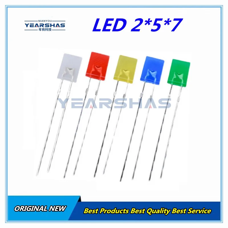 Diodo LED cuadrado de 1000 piezas, 2x5x7MM, 2x5x7MM, lámpara emisora de luz roja, cuentas, blanco, amarillo, rojo, verde, azul, Kit electrónico Diy