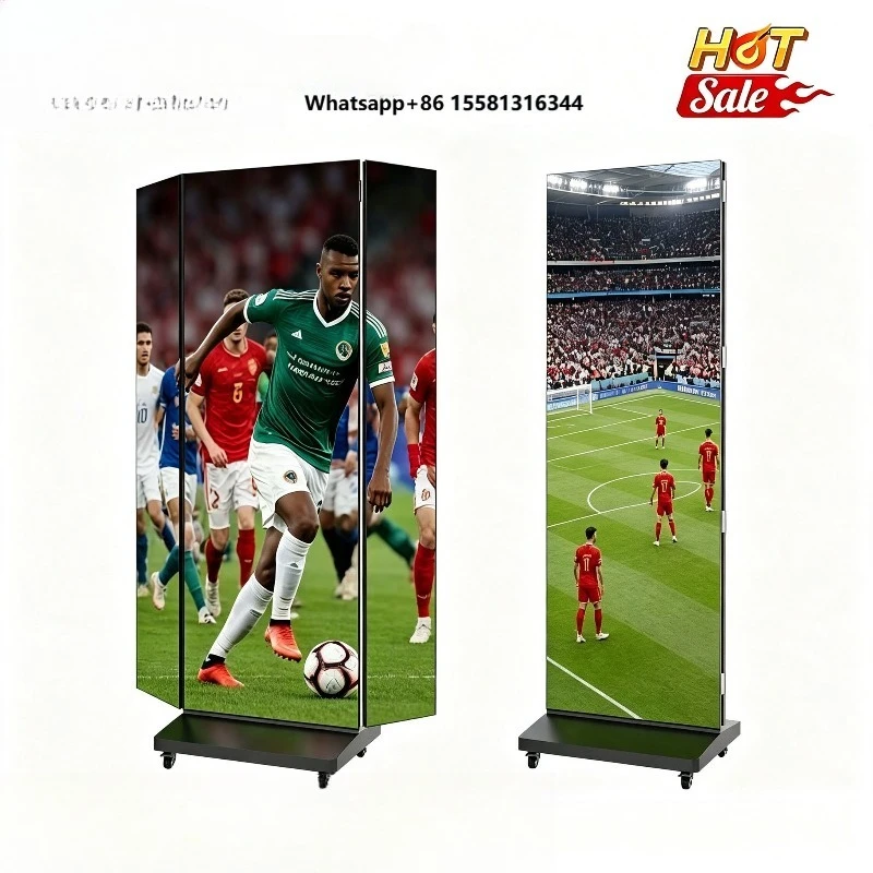 Floor Standing Led Mirror Advertising Digital P2.5 P2 P1.86 GOB Indoor Plug and Play Double Sided Led Tri-Fold Poster Screen