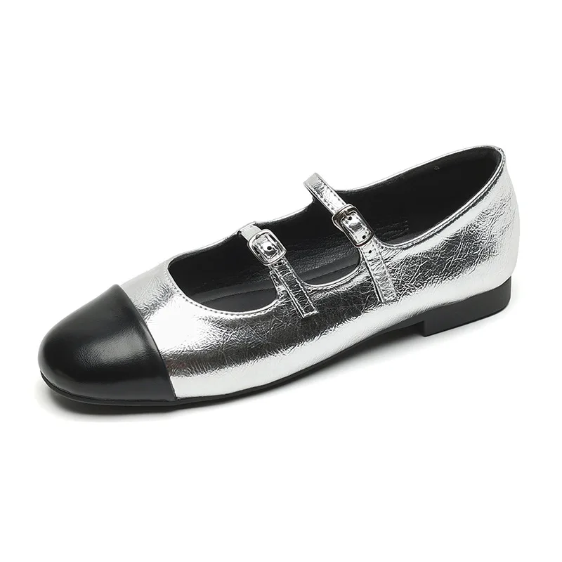 

Silver Mary Jane Shoes Women French Small Fragrance Line With Flat Single Shoe Plus Size Women's Shoes