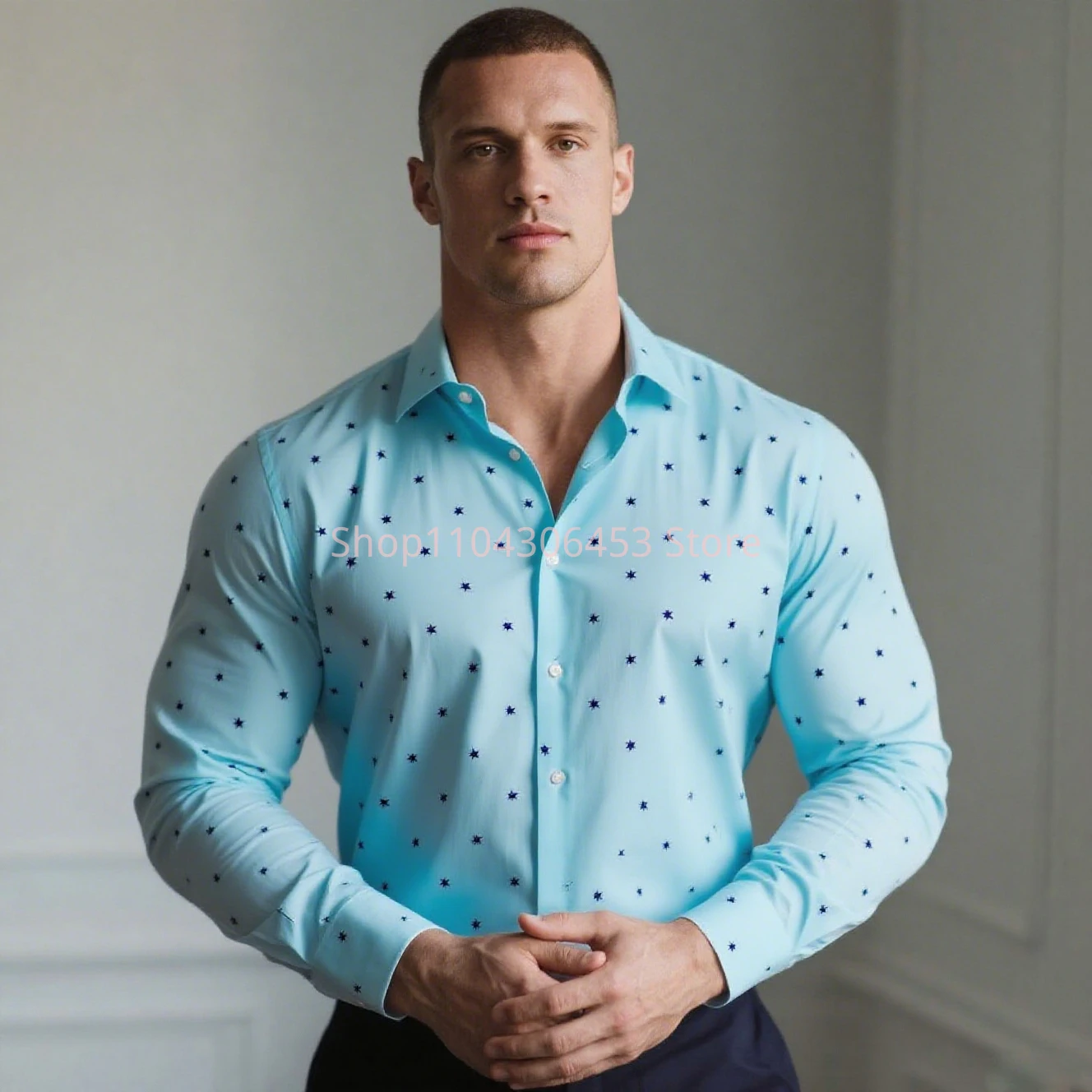 Men's Five-pointed Star Multi-color 3D Printed Shirt Hawaiian Vacation Casual Long-sleeved Lapel Shirt Business Simple Casual