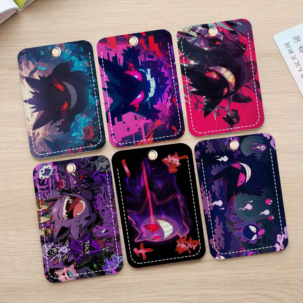 Game G-gengar Anime 1Pc Access Card Case Leather Card Holder Keychain Key Ring Door Access Tags ID Card Case Keychain