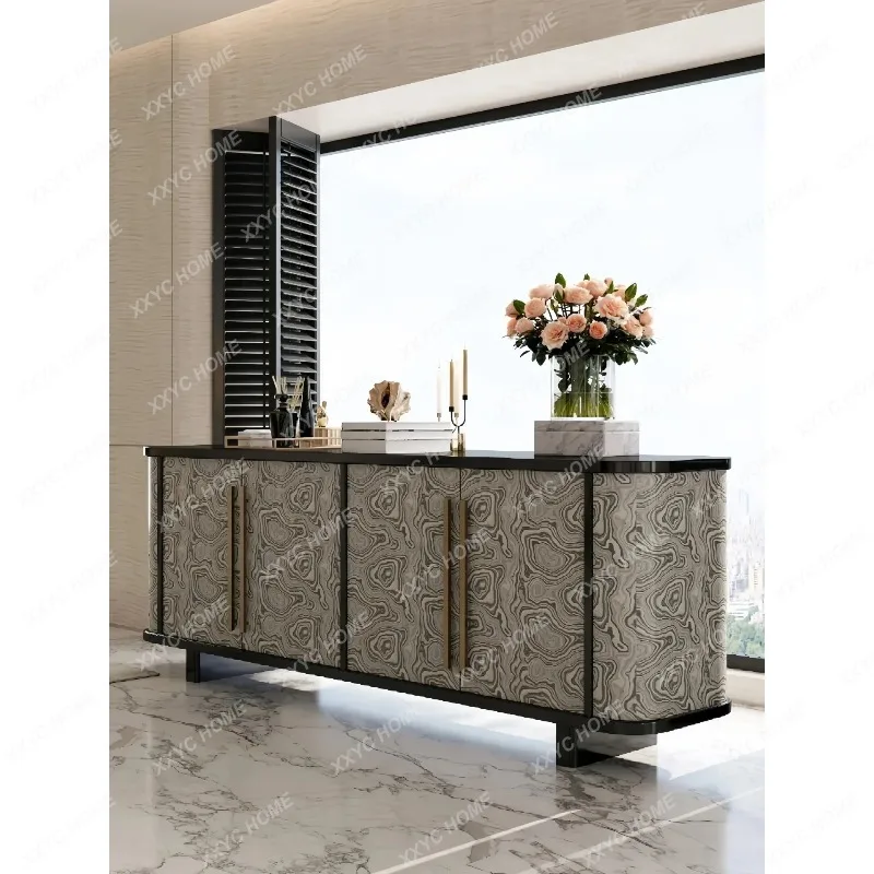 XX Mid-Century Modern Painted Sideboard Solid Wood Entryway Cabinet Multifunctional Burl Grain Storage Buffet