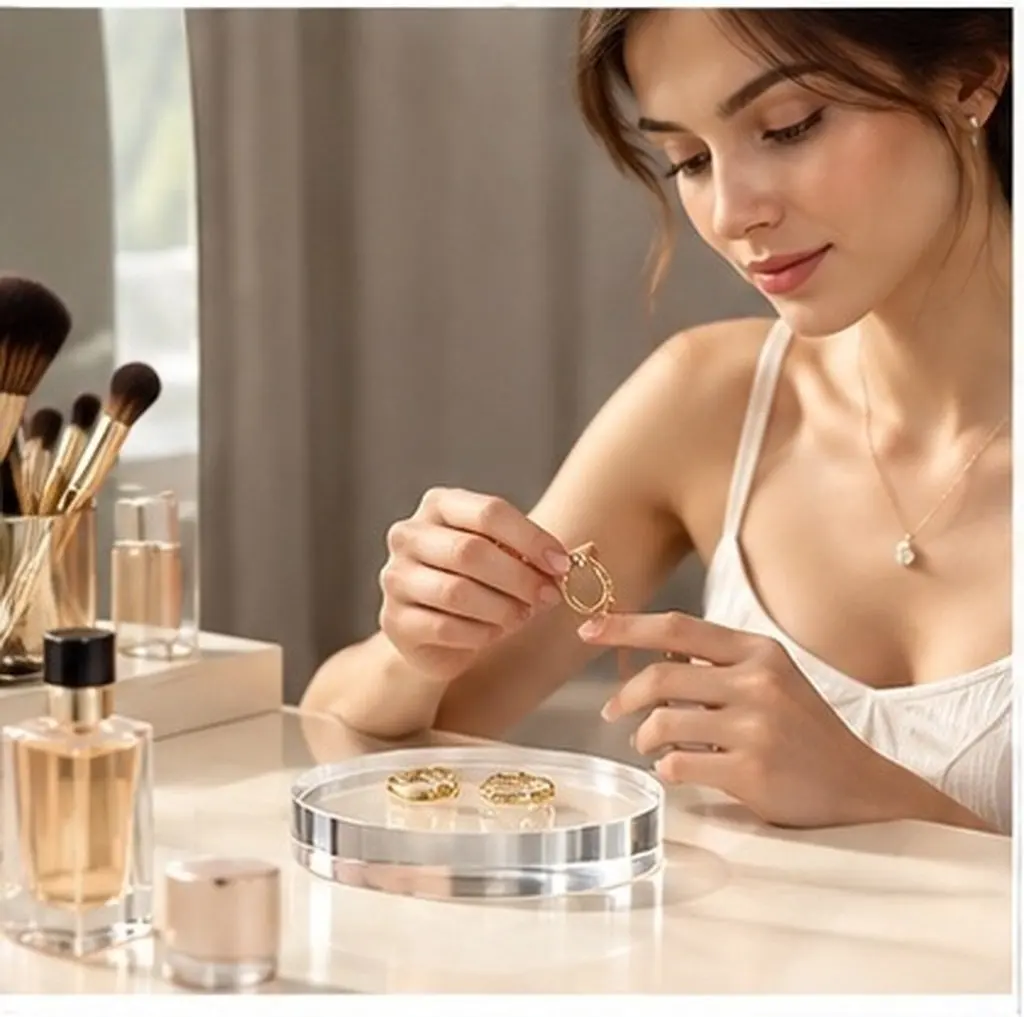 Acrylic Display Base for Cosmetics, Jewelry & Crafts – Round Desktop Organizer, Space-Saving & Sturdy