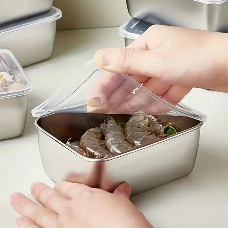 Camping Portable Bowl Stainless Steel Food Preservation Box Fruit Meat Storage Box Hiking Outdoor Ultralight Tableware Cookware