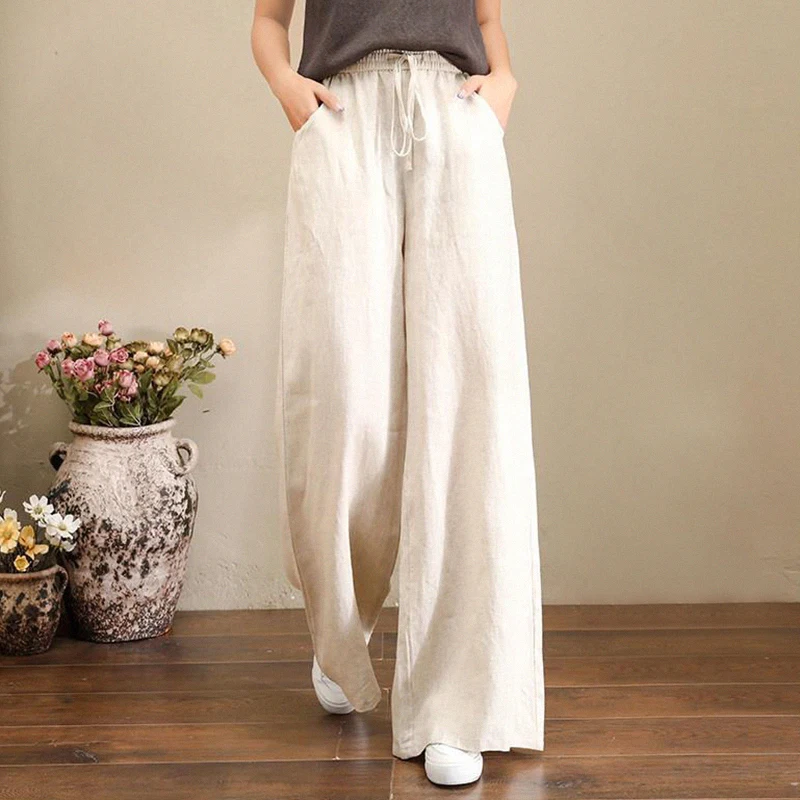 White Lazy Wide Leg Pants Women Summer Thin Loose Straight Casual Oversize Nine Points Trendy plus Size Fashion City Style