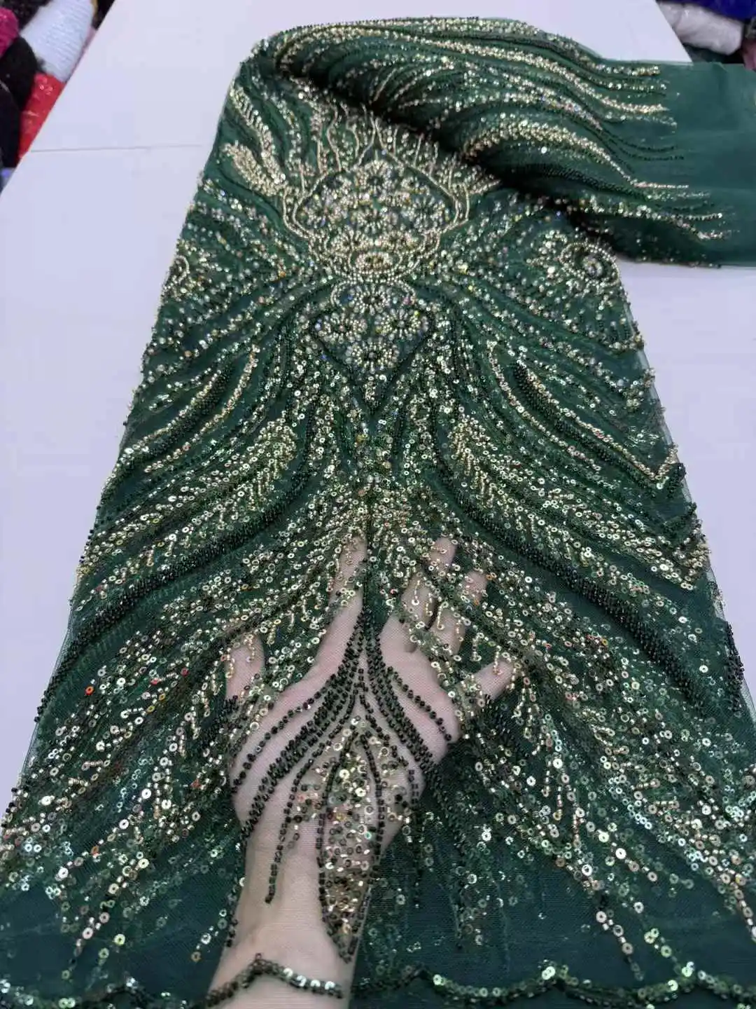 قماش دانتيل مطرز ثقيل أفريقي 2025 جودة عالية نيجيري ترتر لؤلؤ دانتيل فرنسي تول قماش لخياطة فستان حفلات الزفاف