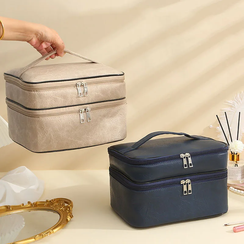 Light Luxury Makeup Bag PU Waterproof Portable Large Capacity Handheld Toilet Bags Soft Multi Partition Travel Storage Pouch