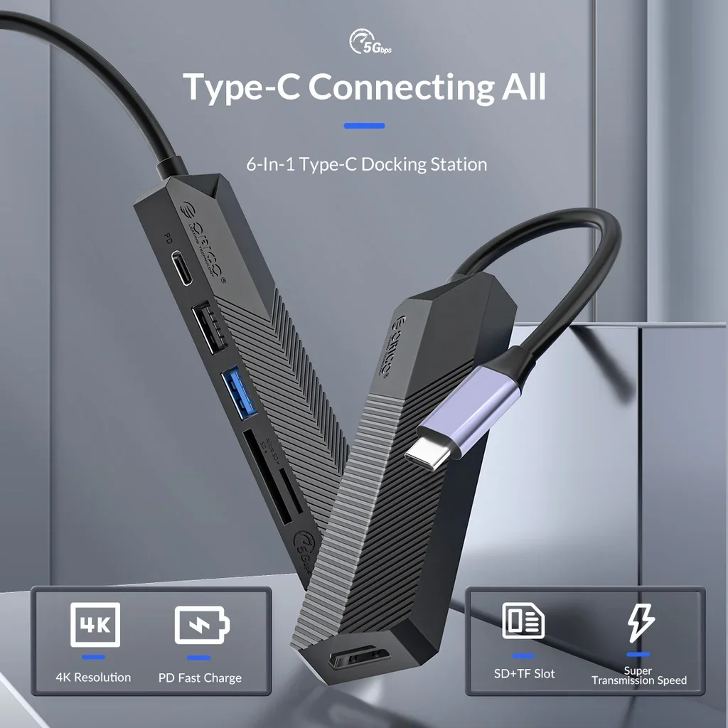 Imagem -02 - Orico Usb c Hub tipo c para Hdmi Compatível pd Usb 3.0 sd tf Adaptador em tipo c Dock Splitter para Macbook Pro Acessórios