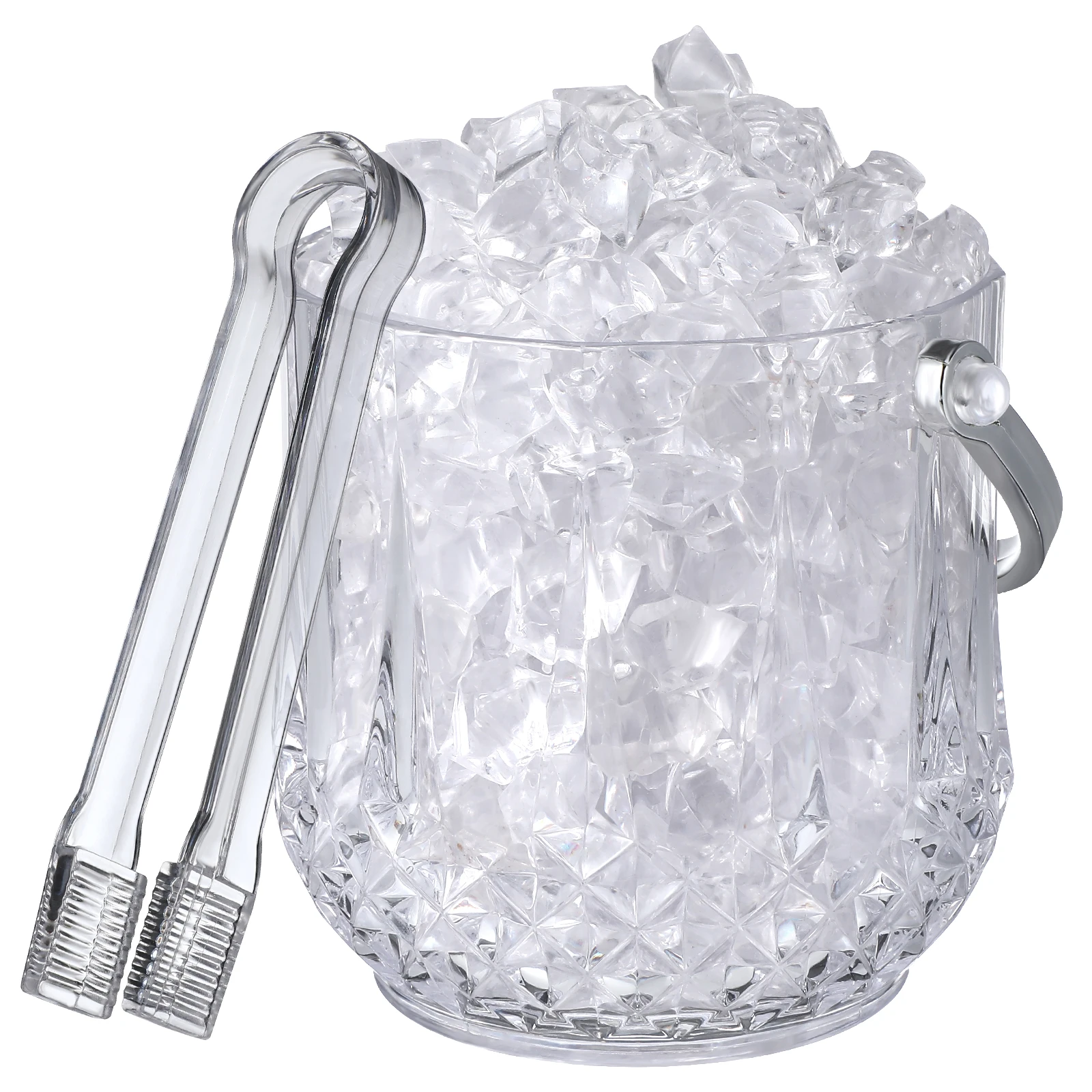 

2pcs Ice Bucket Set Portable Clear Plastic Buckets with Tong for Parties Multifunctional Ice Container Cube Clip