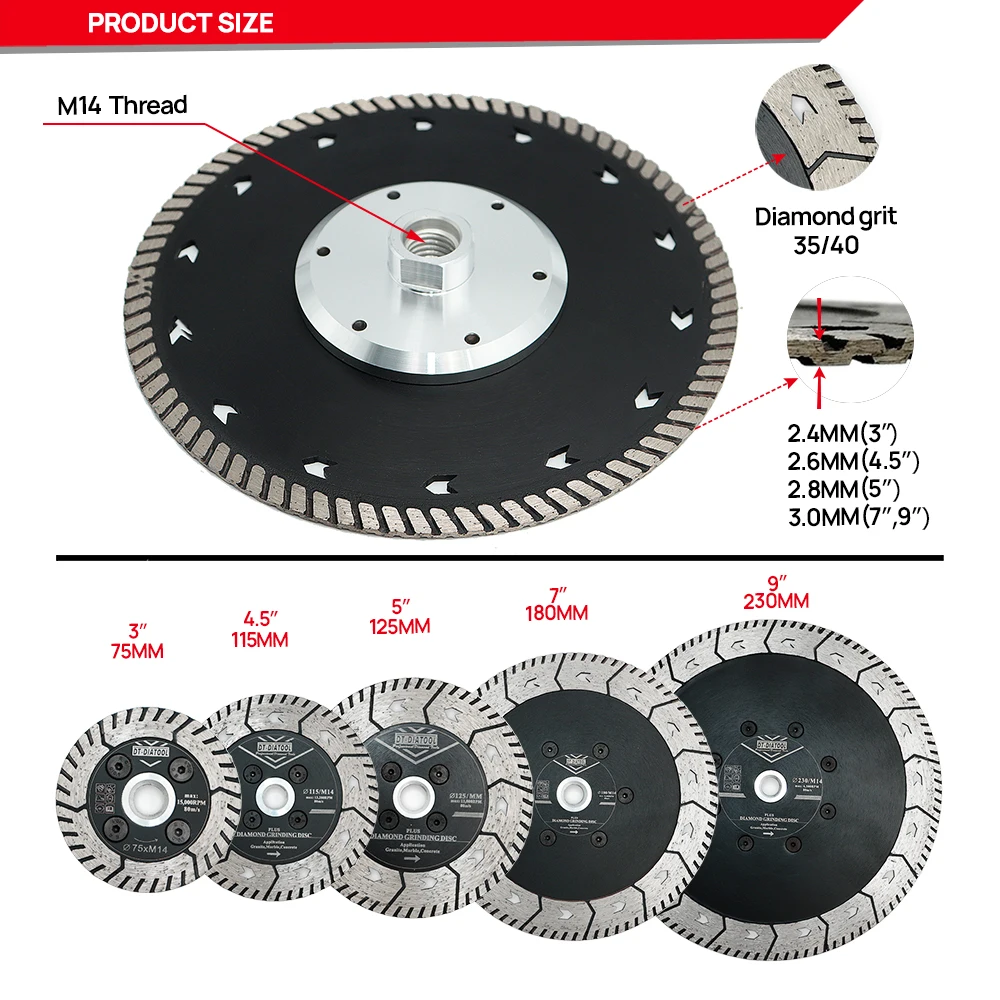 DT-DIATOOL 2pcs Dia 75/115/125mm Diamond Cutting Disc Grinding Saw Blades for Grind Wheel Granite Marble Concrete Cup Wheel