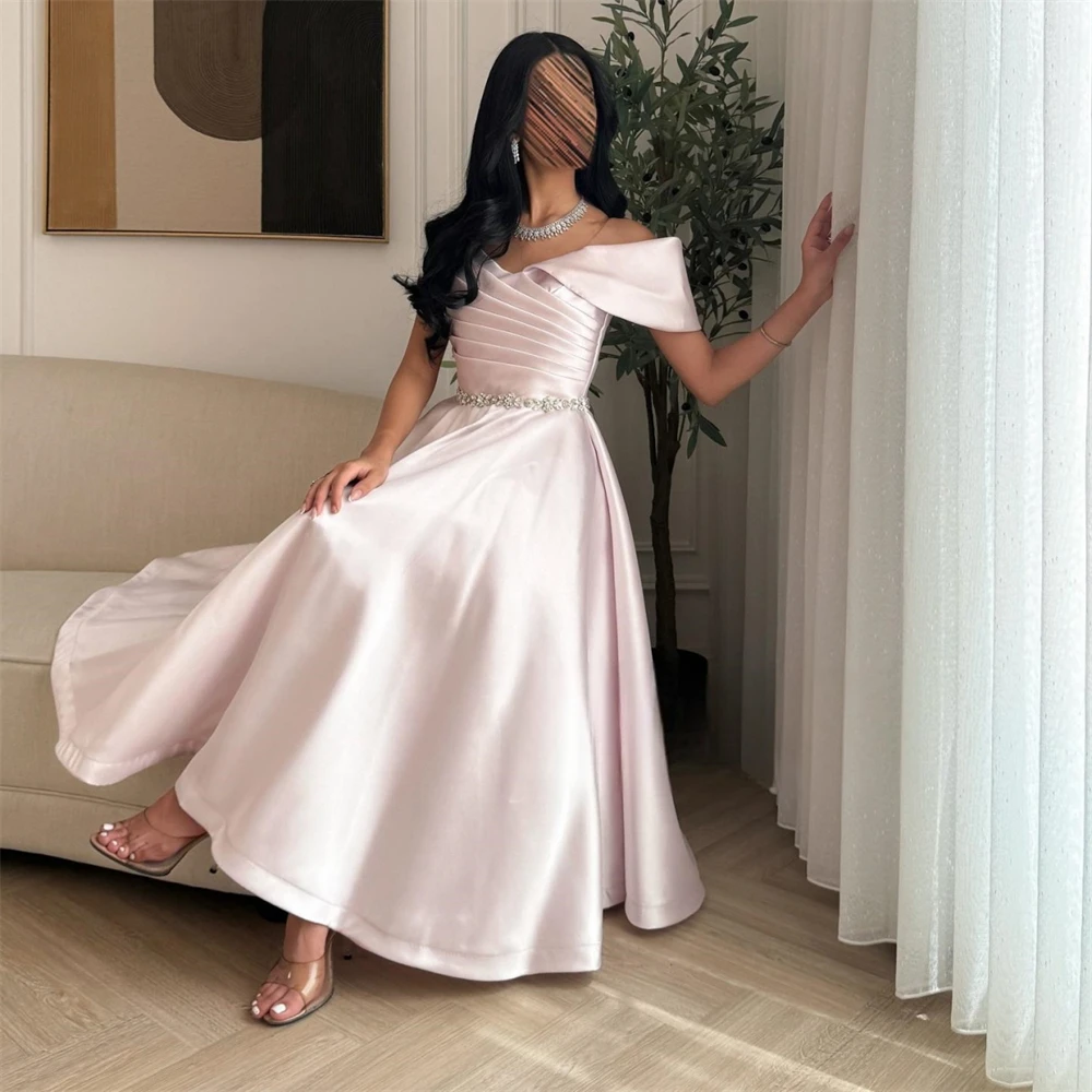 Gaun malam Formal Arab Saudi, gaun Off-the-shoulder bentuk A-line, rok panjang sepergelangan kaki, gaun acara Pro buatan kustom