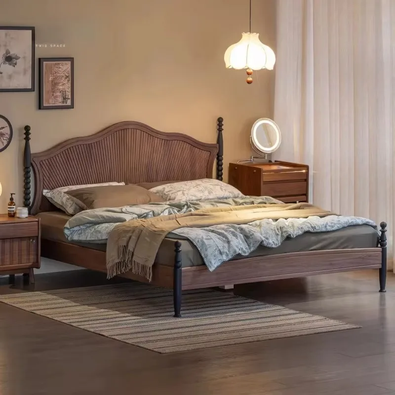 Amerikanisches Retro-Bett für das Hauptschlafzimmer, 1,8 Meter großes Doppelbett, nordamerikanisches Bett aus schwarzem Walnussholz