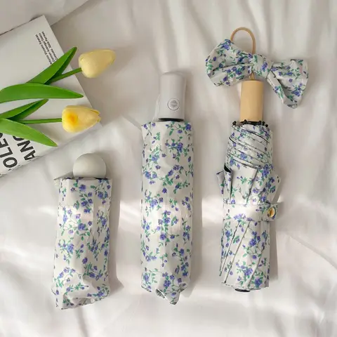 Paraguas de sol totalmente automático con flores rotas, resistente a los rayos UV, plegable, de doble propósito, para lluvia y sol