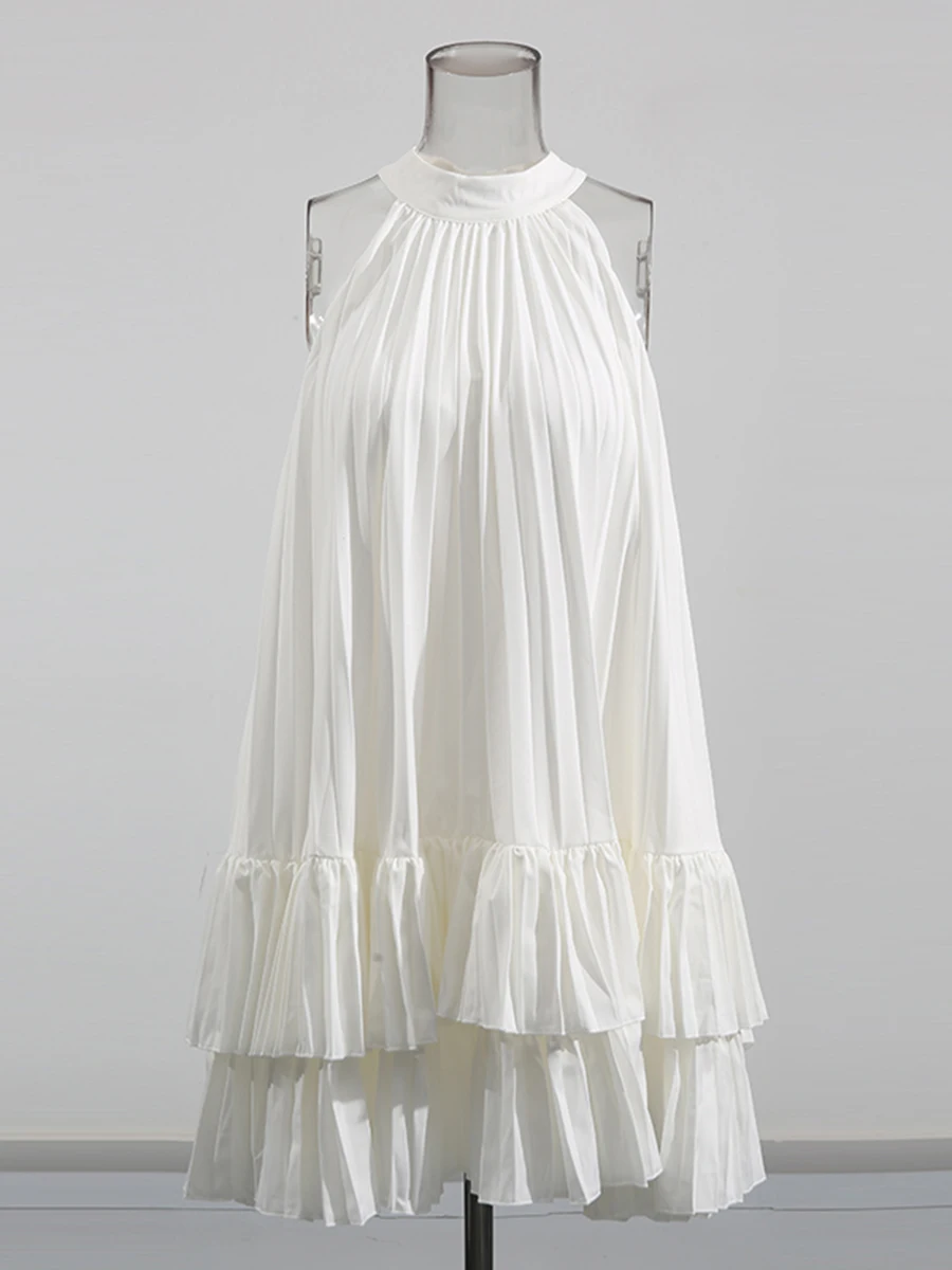 فساتين حفلات صغيرة قابلة للطي من CHICEVER للنساء بدون أكمام بخصر عالٍ فستان نسائي على الموضة