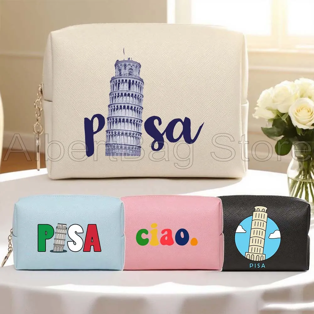 

Florence Duomo Pisa Leaning Tower Italy Cute Gifts PU Leather Cosmetic Bag Women Makeup Case Waterproof Toiletry Organizer Bag