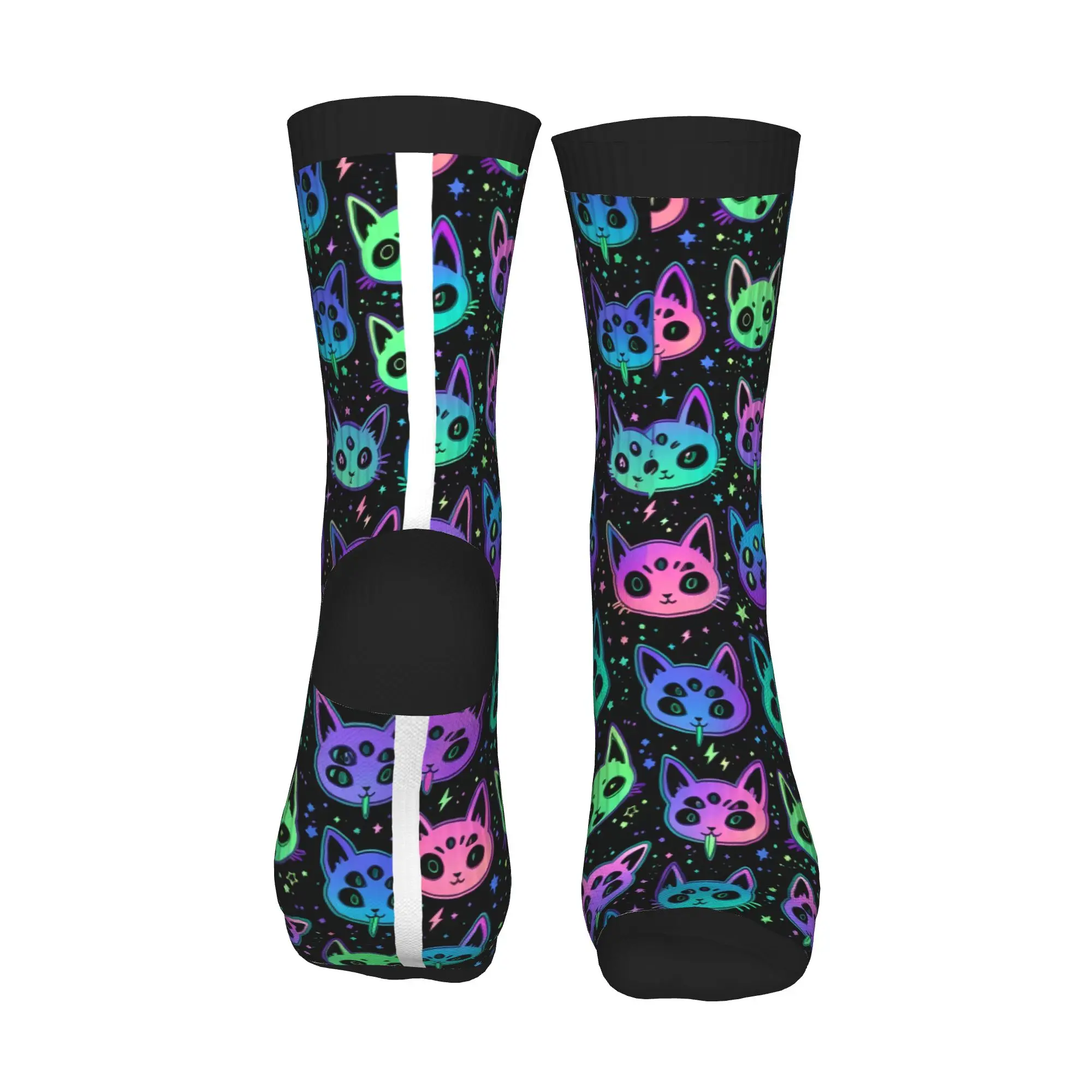 Creepy Cute Cat Color Block Socks  Printed Stretch Moisture Wicking Workout Outdoor Daily Wear Keepsake