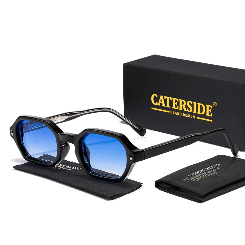 CATERSIDE Modische Polygon-Sonnenbrille für Herren, kleiner Rahmen, Sonnenbrille mit Farbverlauf, für Sommer, Strandparty, ideale Wahl für Geschenke