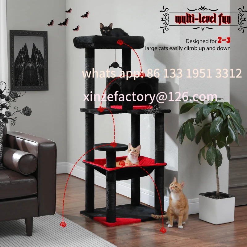 

Customizable Cat Tree for Indoor Cats, Tall Tower with Super Large Hammock, Scratching Post Cozy
