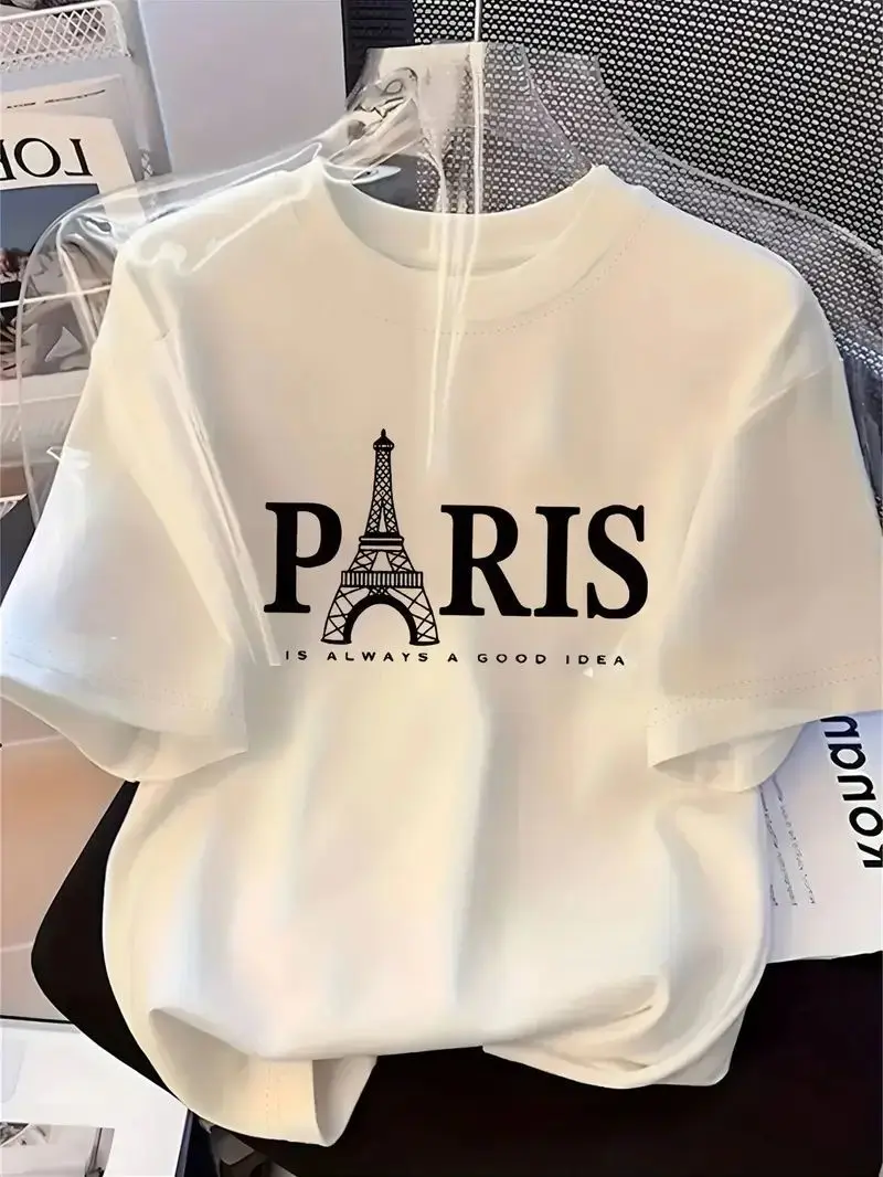 

Парижская модная роскошная футболка с короткими рукавами и принтом Эйфелевой башни, мужская и женская повседневная простая хлопковая футболка, универсальный топ на каждый день