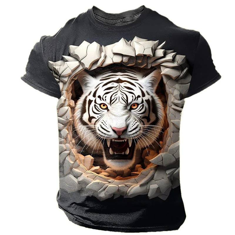 Summer T Shirt For Men Animal Wolf Print Casual Short Sleeve Clothing Fashion Street O-Neck Pullover Oversized Men\'s T-Shirts