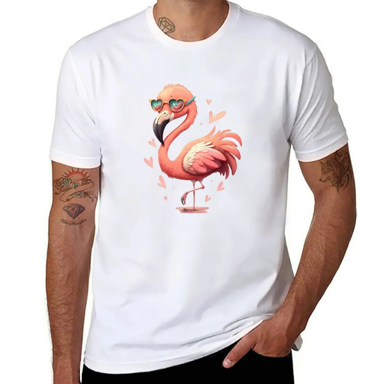 

T-Shirt in men cotton tshirt funny 100% man t shirts shirts Pink t cotton flamingo sunglasses for