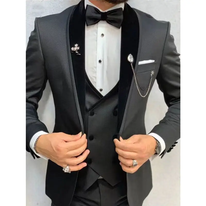 3 Pieces New White Men\'s Suit 2024 Shawl Lapel Slim Fit Groomsmen Tuxedos Groom Tailor Made Terno Masculino (Blazer+Pants+Vest)