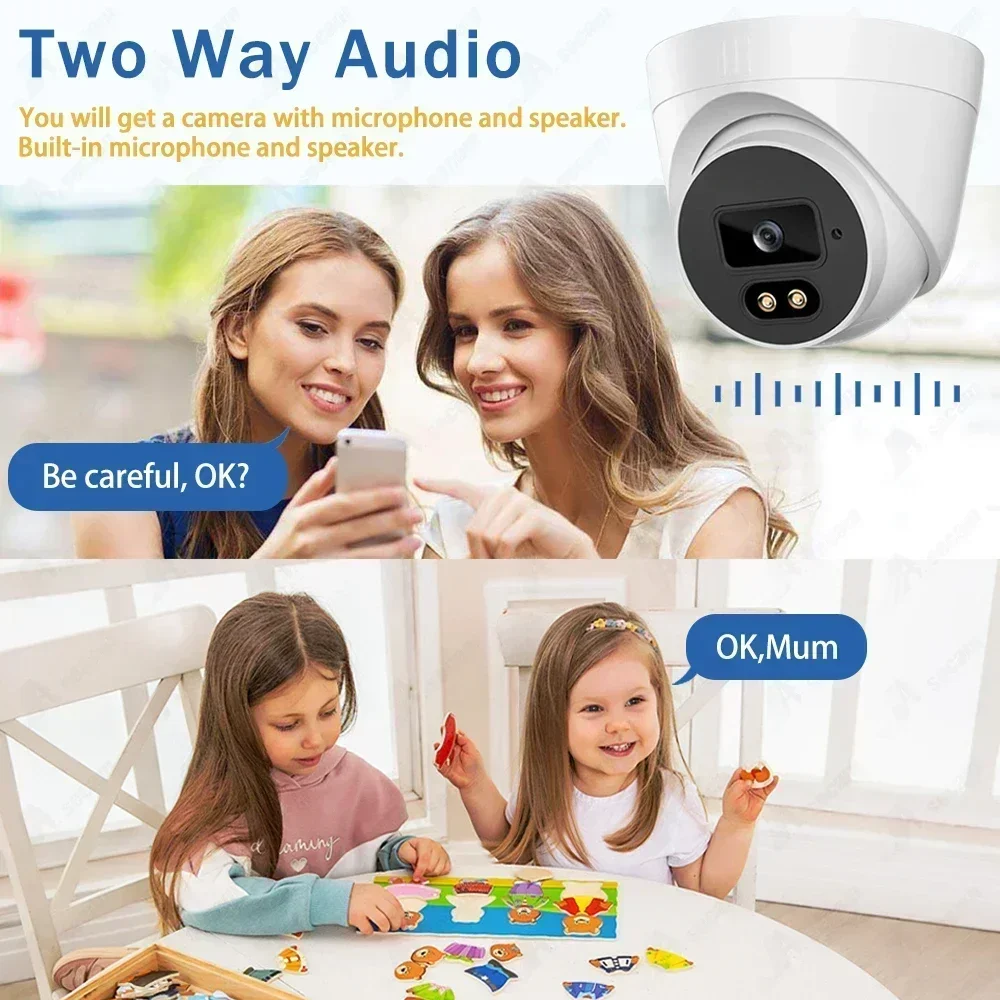 5MP POE Surveillance Camera IP H.265 DC 12V POE 48V Two-Way Audio Dome HD Color Night Vision CCTV Video Security Camera For NVR