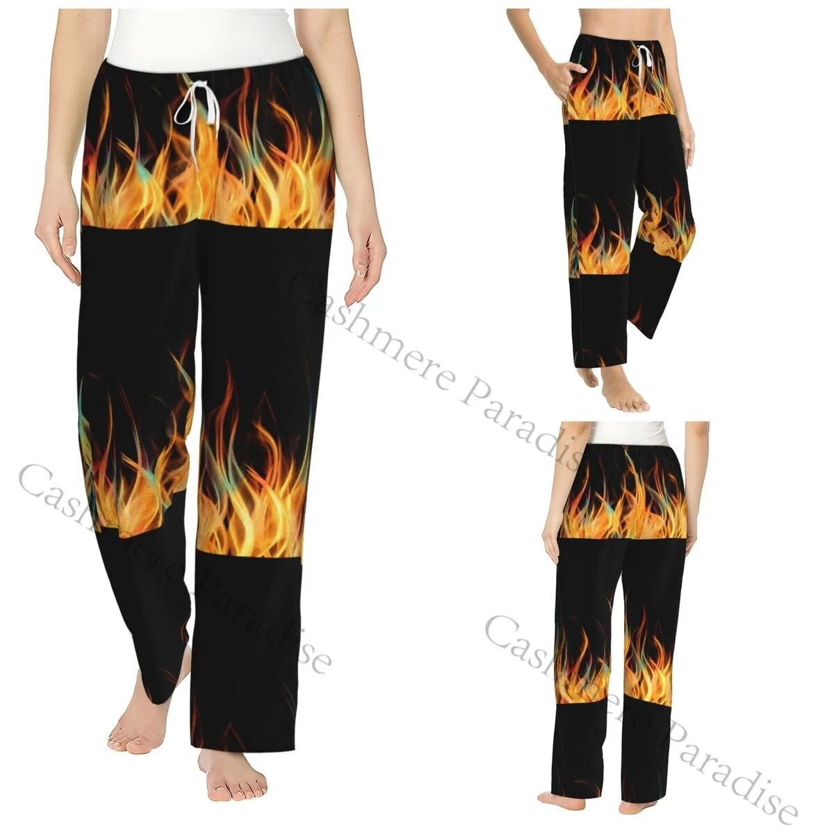 برتقالي اللهب النار الدافئة المرأة بيجامة السراويل الفانيلا النوم قيعان لينة الصوف المتسكعون