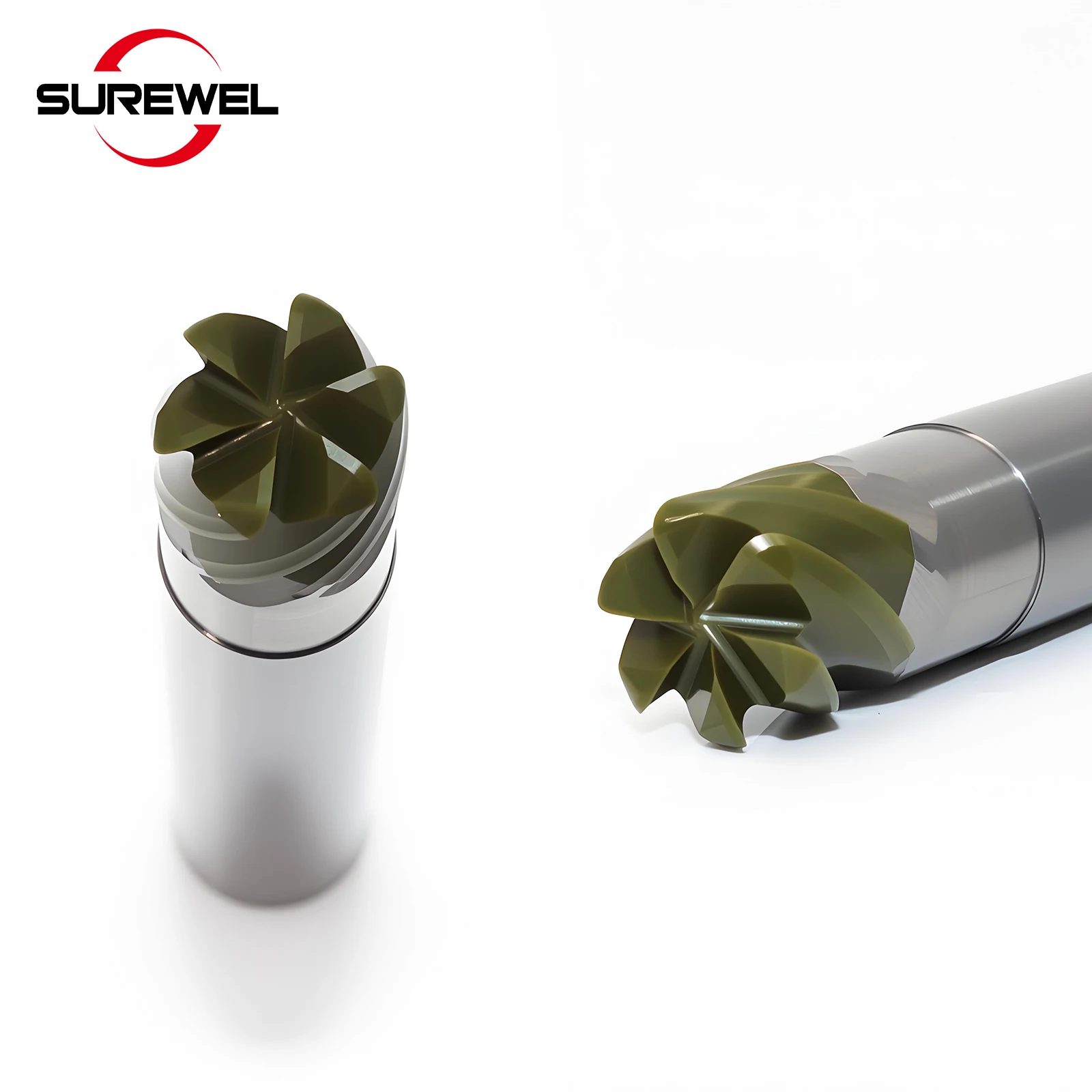 SUREWEL ดอกเอ็นมิลล์เซรามิก 6 ขลุ่ยเครื่องมือกัดฟีดเร็วหัวทําจากเซรามิกก้านคาร์ไบด์เครื่องจักรกลวัสดุที่แตกต่างกันหลากหลาย