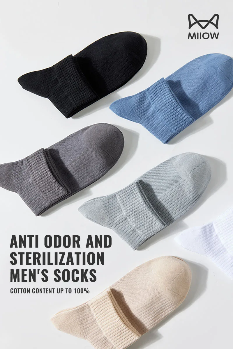 MiiOW 100% Pure Cotton Short Sock Men Antibacterial Sport Boat Ankle Sock Summer Anti Sweat Deodorant Breathable Business Sock