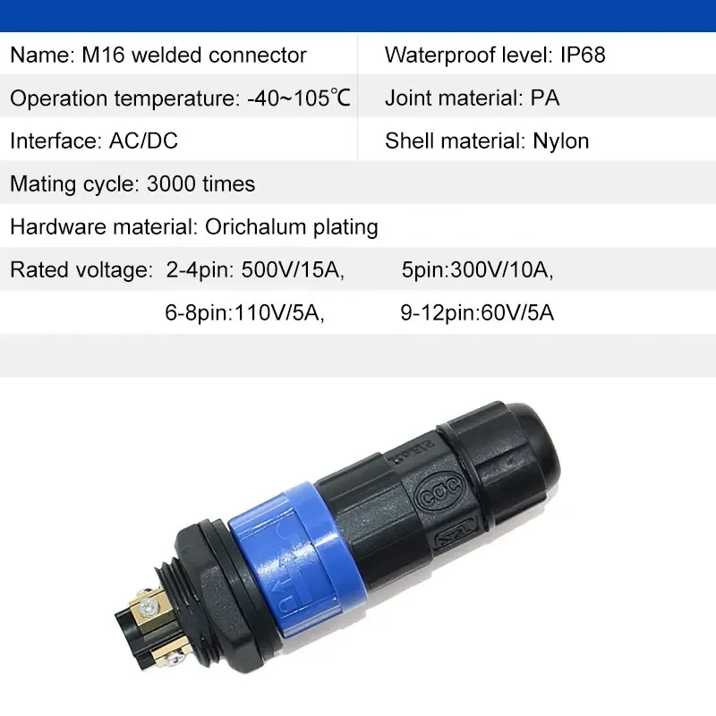 M16 2 3 4 Pin Female Male Self-locking Waterproof Joint Plugs IP68 Copper Gold-plated Soldering Panel Plug Socket Wire Connector