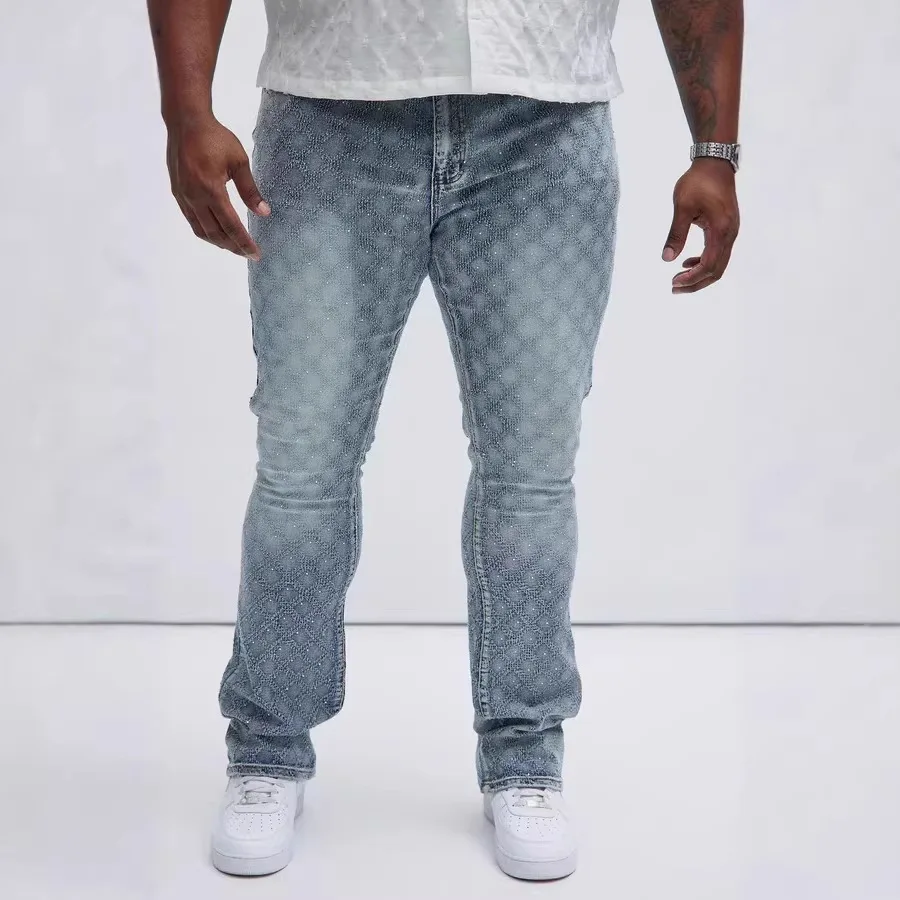 Pants Tide Personality Casual Style Small Straight Patch Tide Brand Slim-fit Embroidery Jeans Men's Ripped Trend Patch Cotton