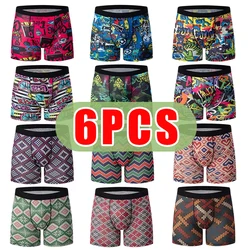 6Pcs Men's Fashion Printing Long Boxer Underwear Comfortable Plus Size Sexy Shorts Teenagers Multicolor Combination Uunderwear