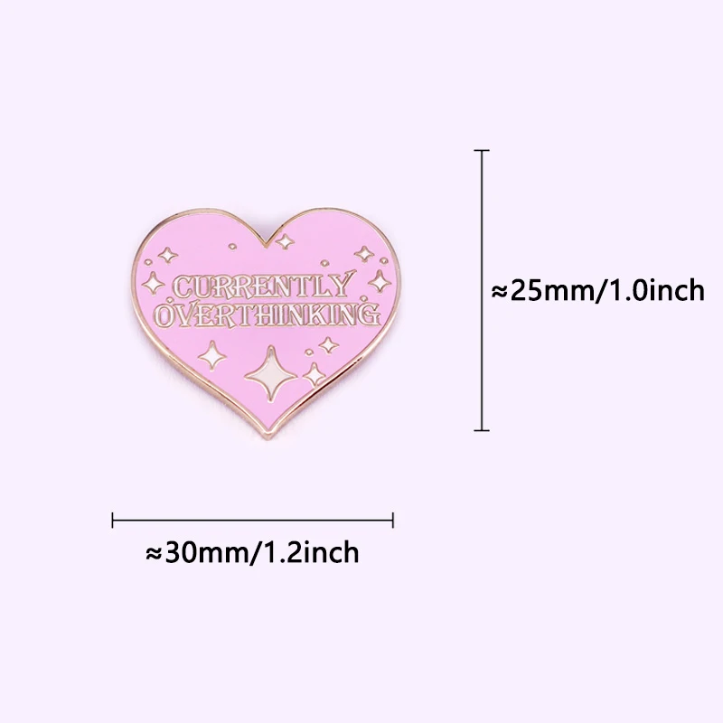 Currently Overthinking Badge Glitter Heart Enamel Pin Mental Health Anxiety Brooch