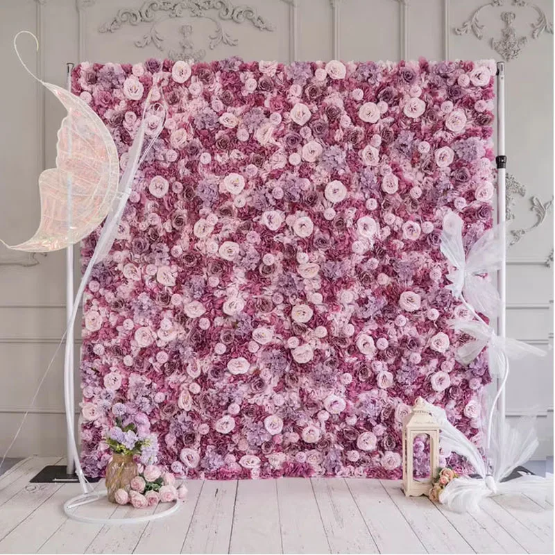 

Royal Series Luxury Pink Purple Rose Orchid Hydrangea 3D artificial plant flower wall outdoor wedding party background decoratio