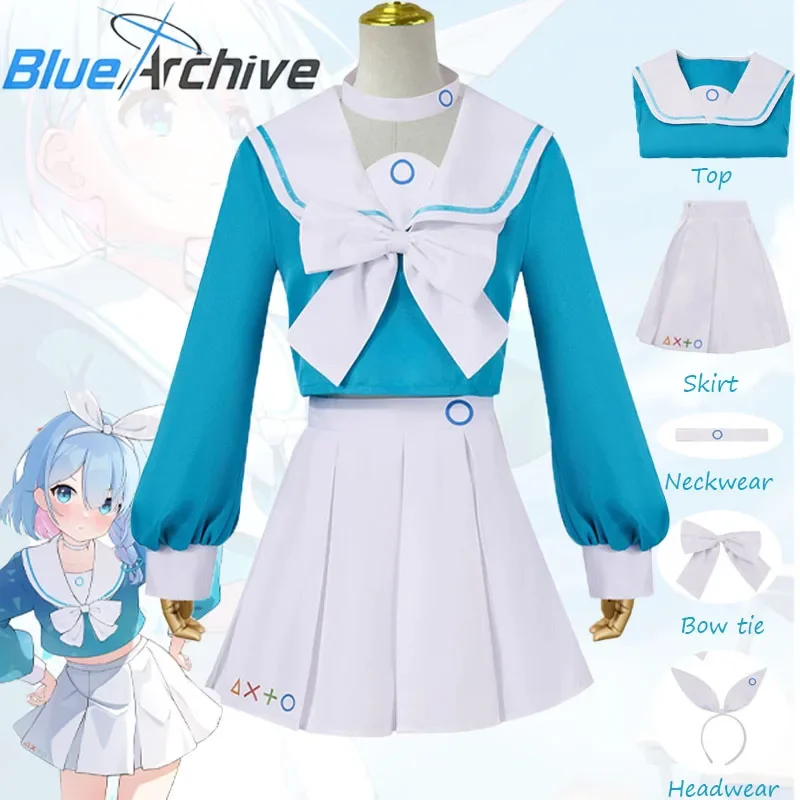 Arona-Costumes de Cosplay pour Fille, Jupe de Marin d'Archives Bleues, Uniforme SвJK, Vêtements de Sauna, Robe de Jeu en Plis pour Carnaval d'Halloween