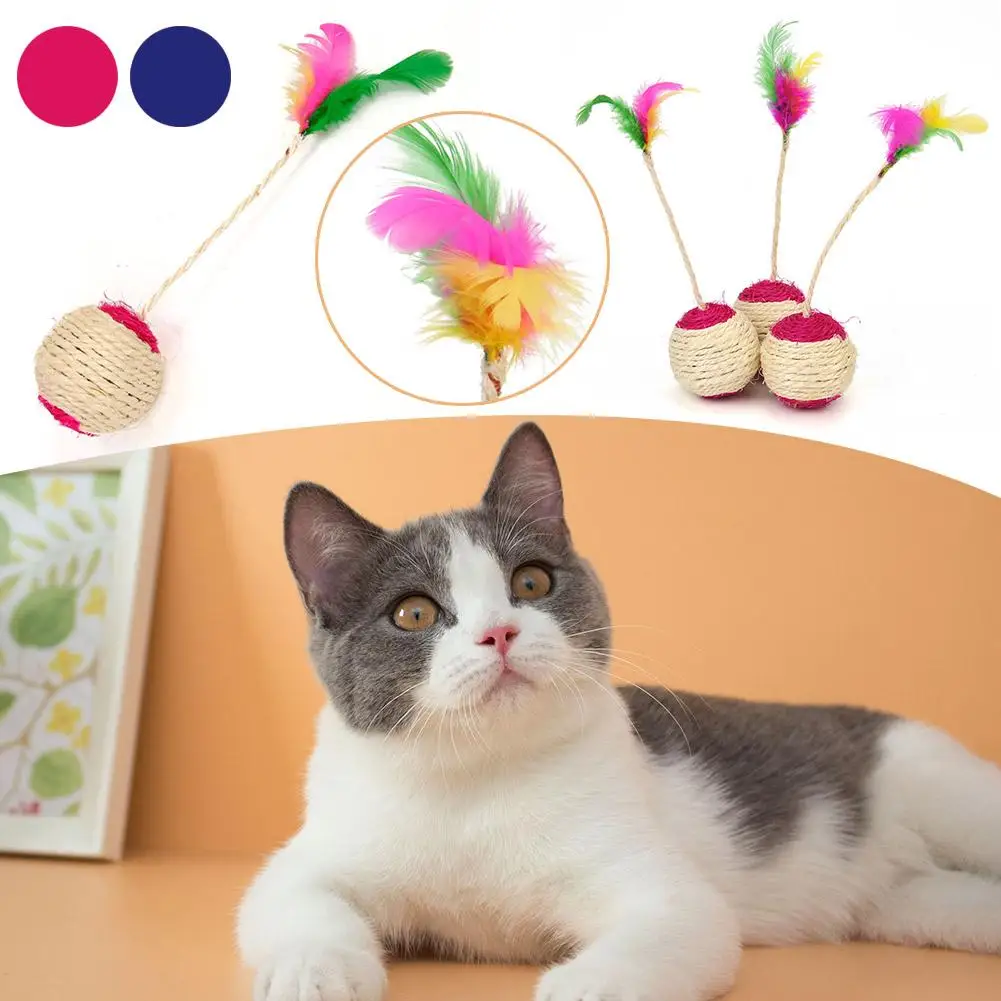 Pet Toy Cat Scratch Ball Training Interactive Toy Colorful Feather Blanked Ball For Kitten Pet Cat Supplies L6H6