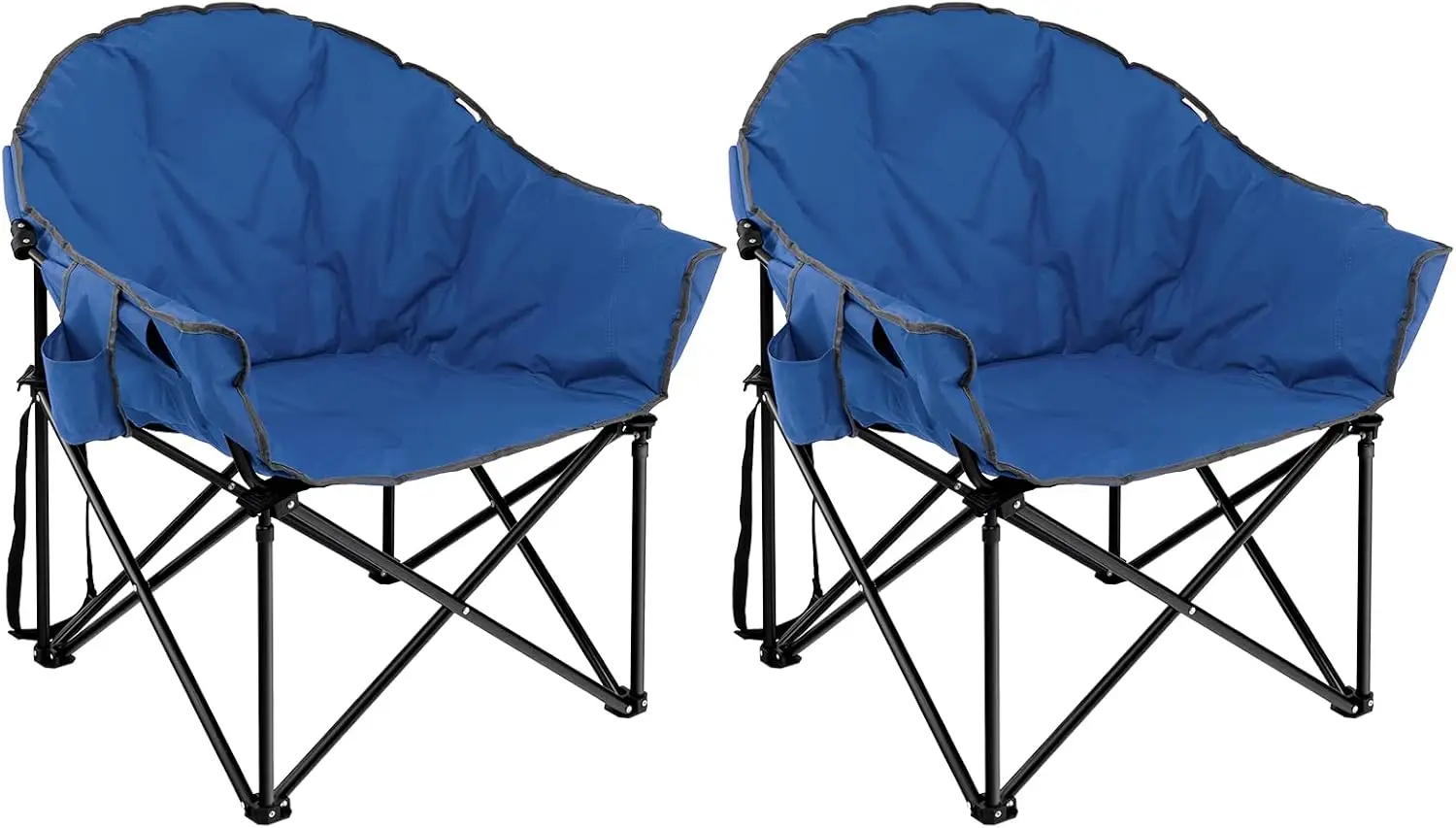 Tangkula Oversized Camping Chair, Outdoor Padded Folding Chair with Cup Holder, Moon Round Saucer Club Chair, Outside Foldable C