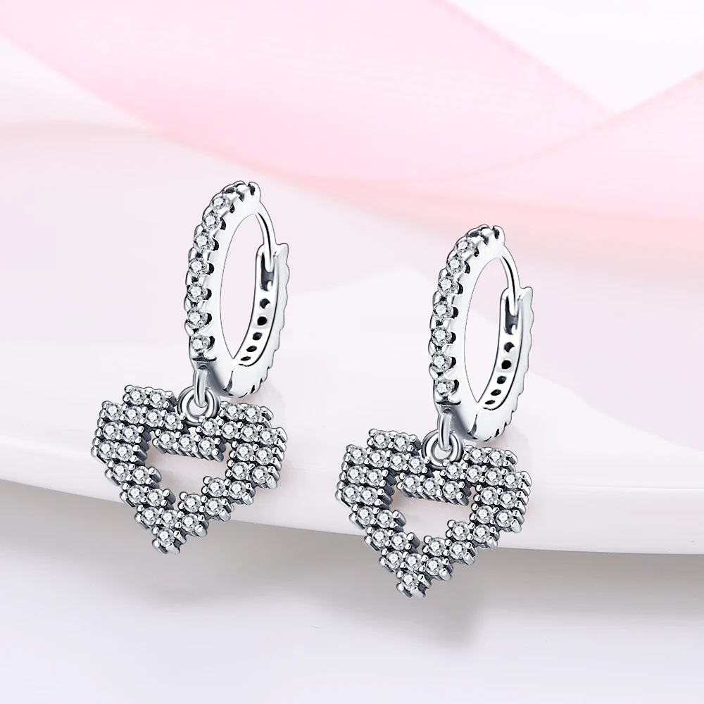 Hot Sales 925 Sterling Silver Full CZ Heart Hoop Earrings For Women Fine Birthday Anniversary Jewelry Gifts